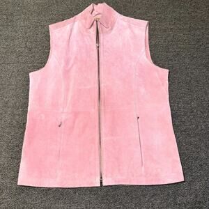 Ruff Hewn Vest Womens Small Pink Genuine Leather Western Full Zipper Front